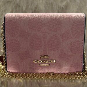 Coach Wallet On A Chain Signature Canvas With Charms -Powder Pink (NEW)